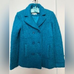 Gucci Girl’s Wool-Mohair-Alpaca Blend Double Breasted Teal Pea Coat